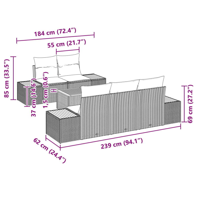 vidaXL Dārza dīvānu komplekts 6 pcs Bēša Poliūtu rotangpalma