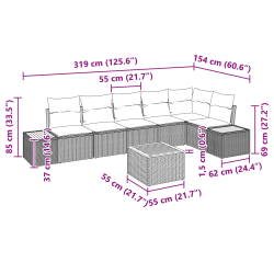 vidaXL Dārza dīvānu komplekts 7 pcs Pelēka Poliūtu rotangpalma