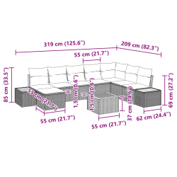 vidaXL Dārza dīvānu komplekts 9 pcs Bēša Poliūtu rotangpalma