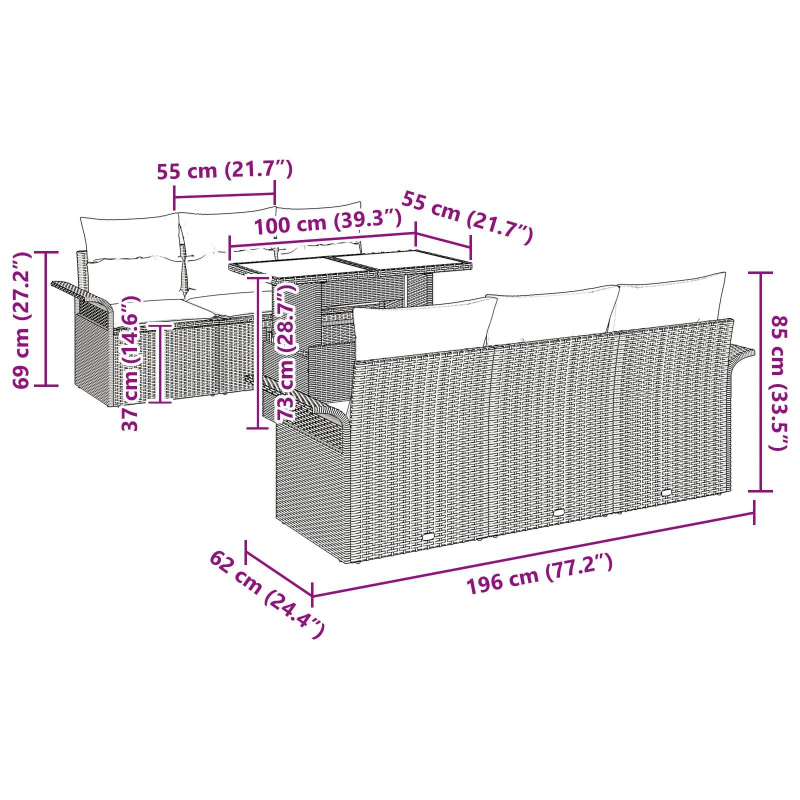 vidaXL Dārza dīvānu komplekts ar spilvenu 7 pcs Bēša poliratāns