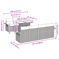 vidaXL Dārza dīvānu komplekts ar spilvenu 8 pcs Melna poliratāns