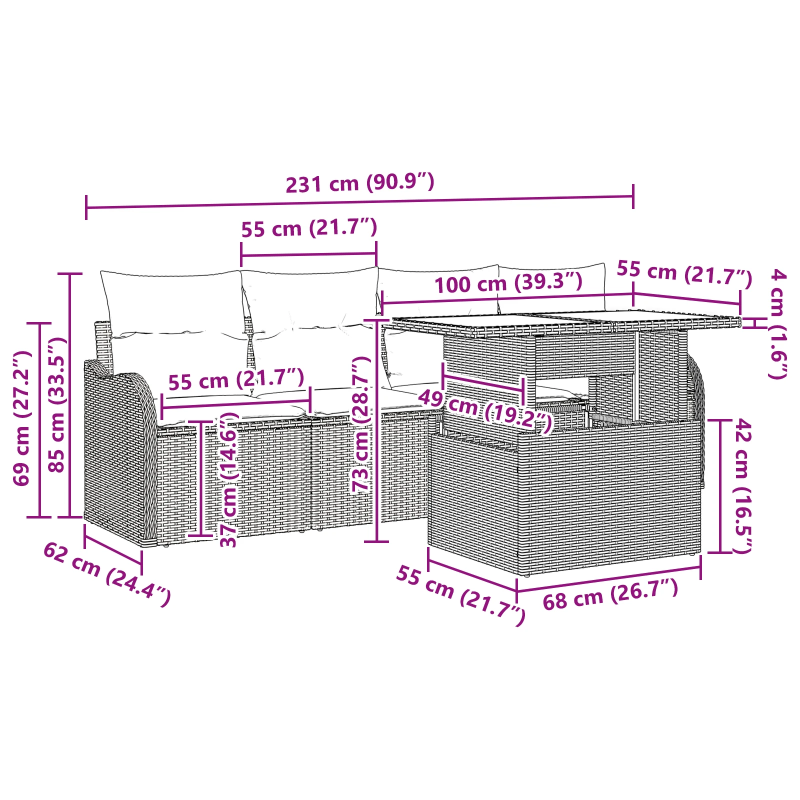 vidaXL Dārza dīvānu komplekts 5 pcs Gaiši pelēka Poliūtu rotangpalma