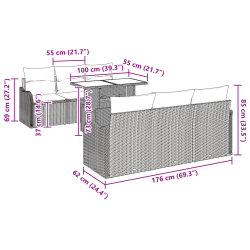 vidaXL Dārza dīvānu komplekts 7 pcs Gaiši pelēka Poliūtu rotangpalma
