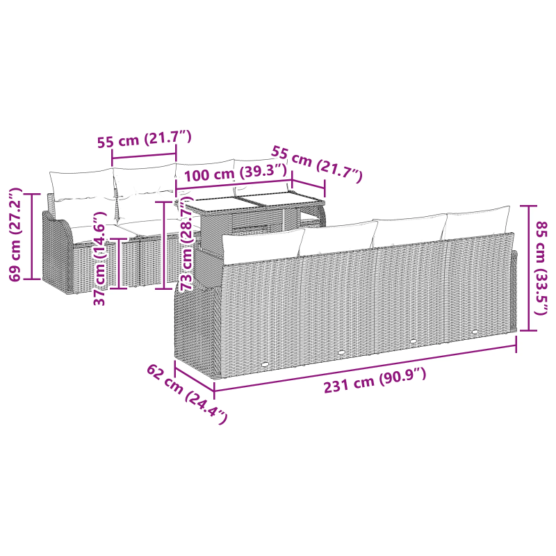 vidaXL Dārza dīvānu komplekts 7 pcs Bēšs un pelēks poliratāns