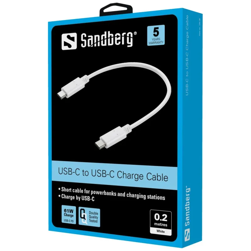 Sandberg 136-30 USB-C to USB-C Charge Cable White, 0.2M