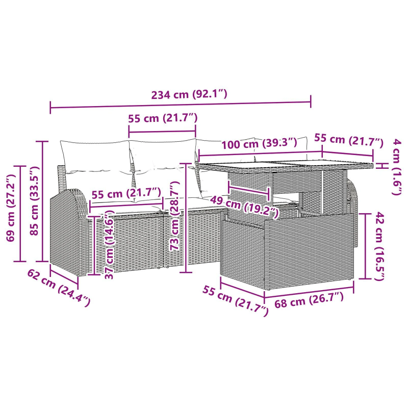 vidaXL Dārza dīvānu komplekts 5 pcs Melna Poliūtu rotangpalma