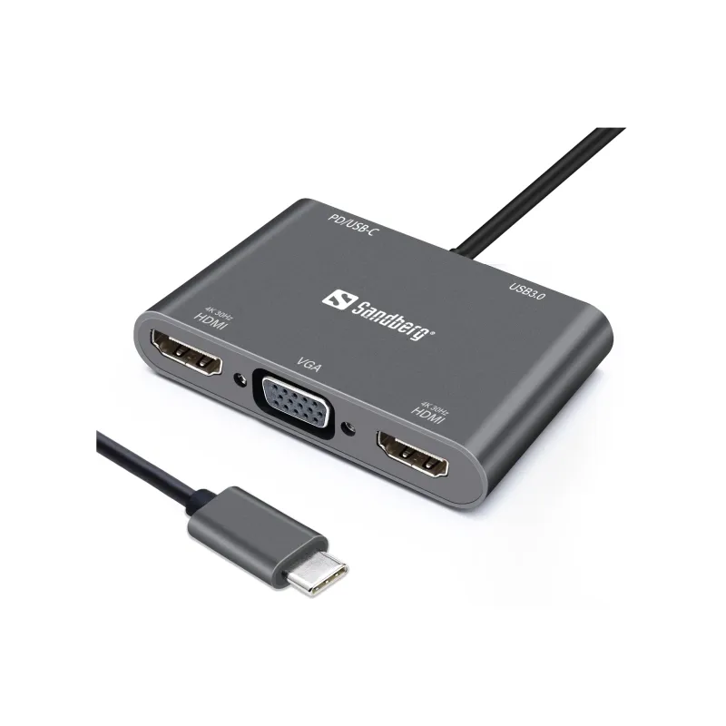 Sandberg 136-35 USB-C Dock 2xHDMI+1xVGA+USB+PD