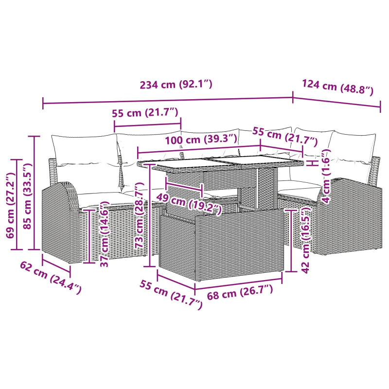 vidaXL Dārza dīvānu komplekts ar uzglabāšanu 6 pcs Pelēka poliratāns