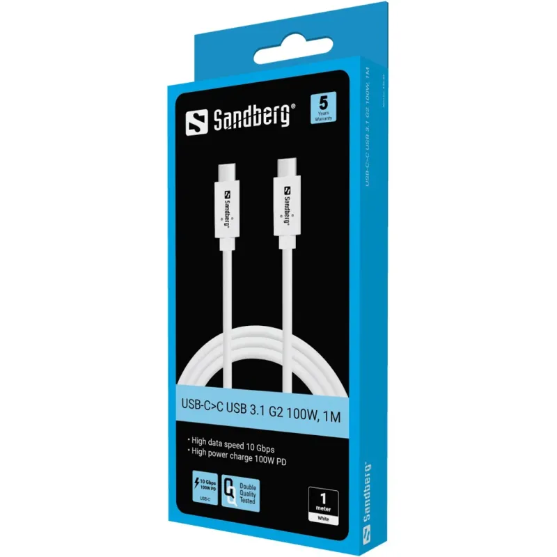 Sandberg 136-53 USB-C to USB-C USB 3.1 Gen2 PD 100W cable, 1M