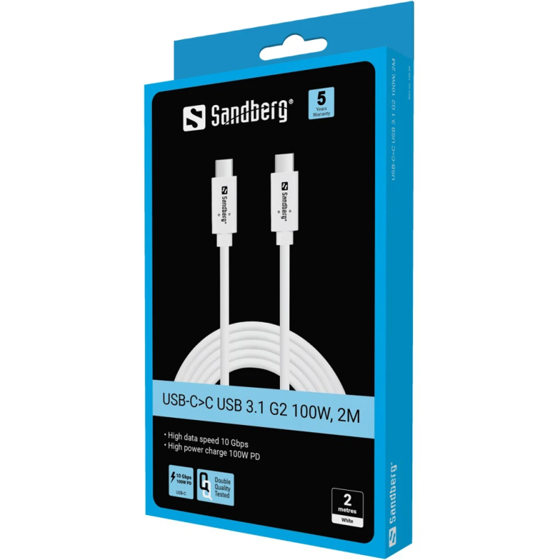 Sandberg 136-54 USB-C to USB-C USB 3.1 Gen2 PD 100W cable, 2M