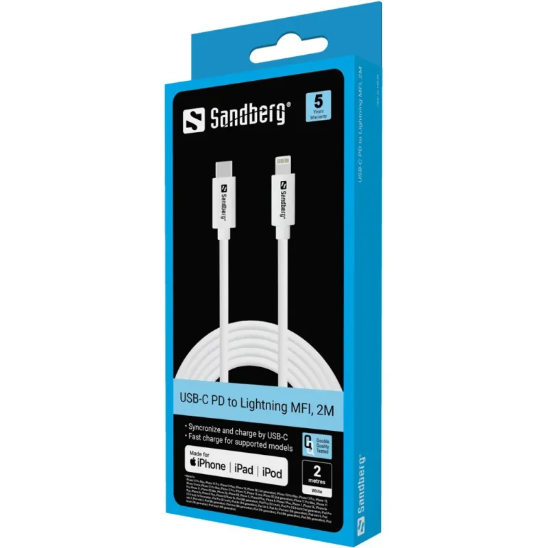 Sandberg 136-59 USB-C PD to Lightning MFI cable, 2M