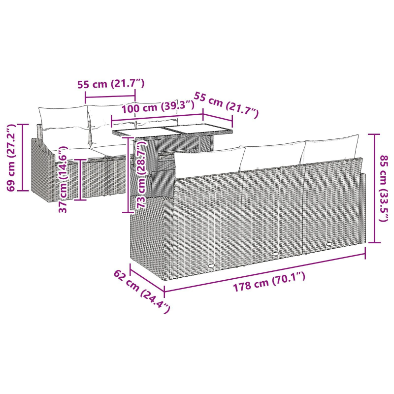 vidaXL Dārza dīvānu komplekts 7 pcs Gaiši pelēks poliratāns