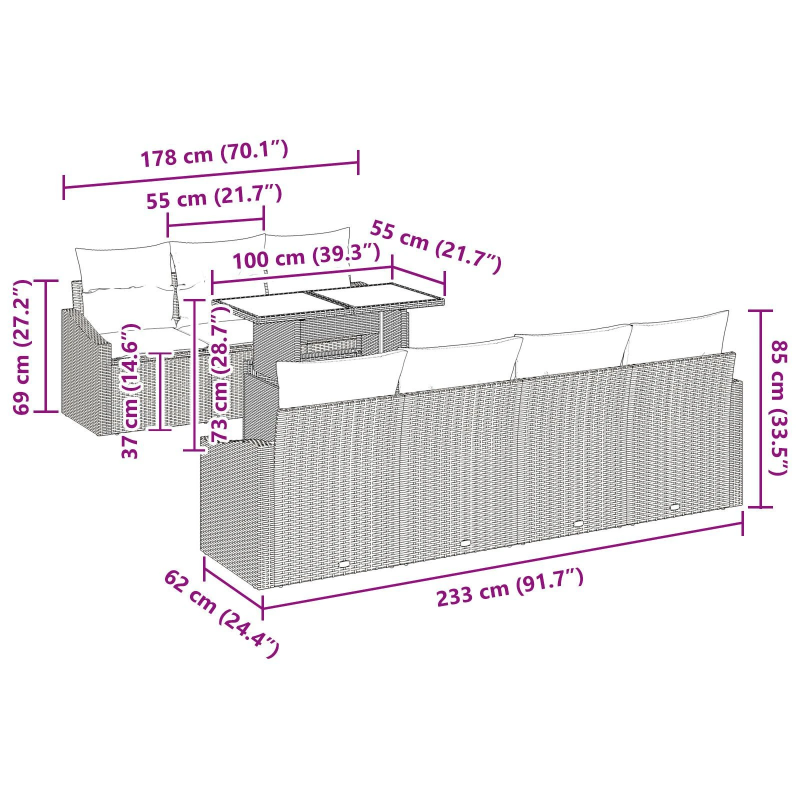 vidaXL Dārza dīvānu komplekts 8 pcs Bēša un gaiši pelēka poliratāns