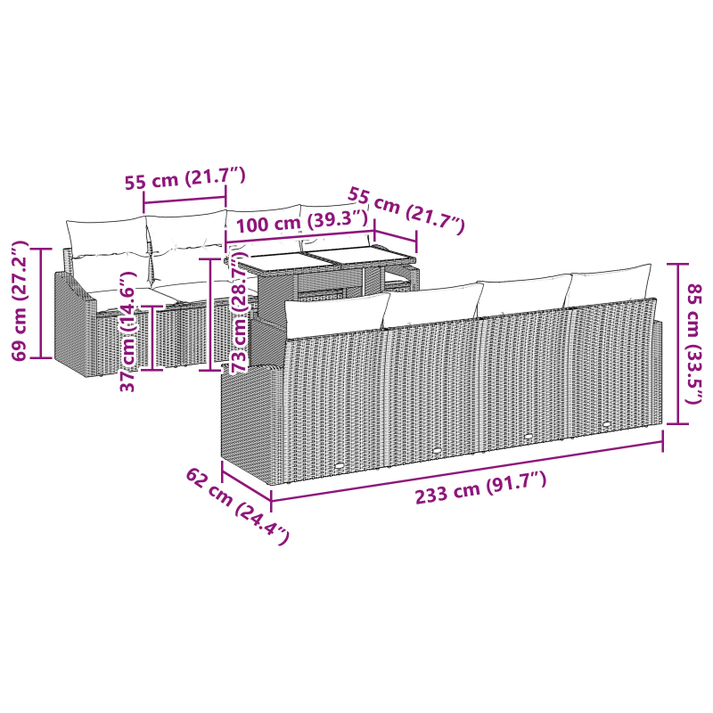 vidaXL Dārza dīvānu komplekts 7 pcs Bēšs un krēms poliratāns