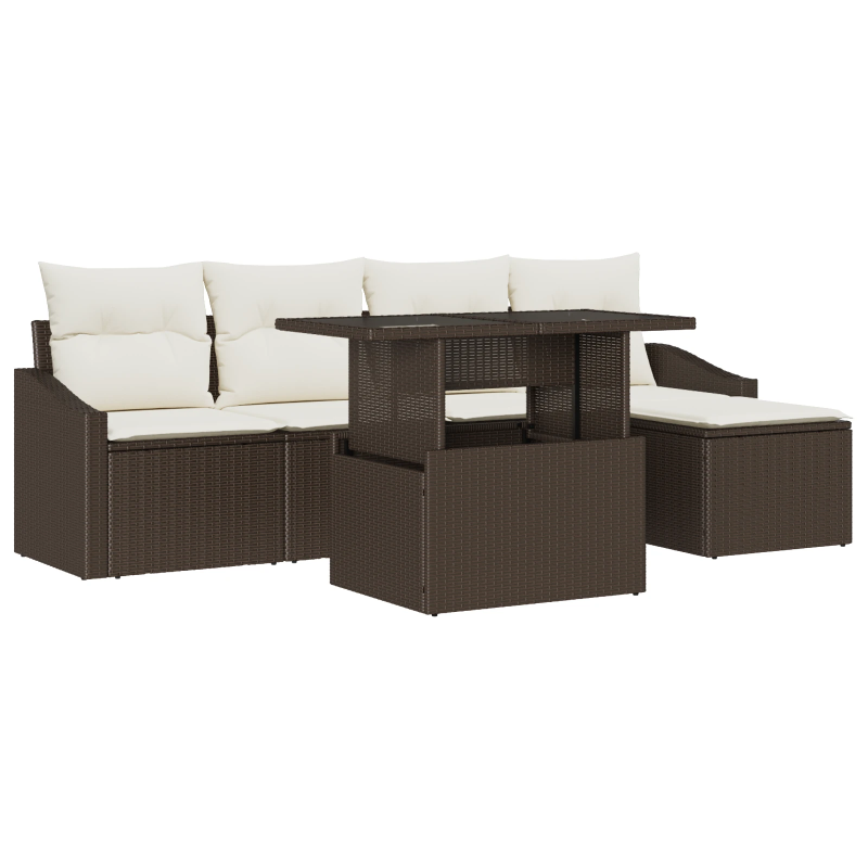 vidaXL Dārza dīvānu komplekts ar spilvenu 6 pcs Brūna un krēmkrāsas