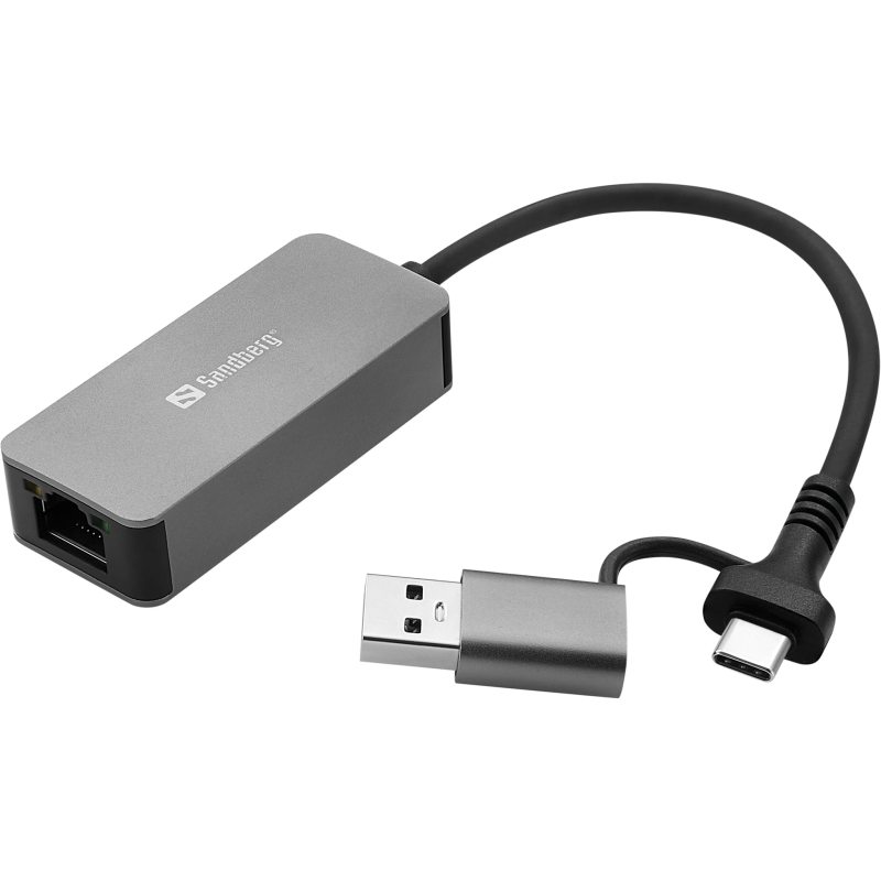 Sandberg 136-68 USB-C-A 2.5 GbE RJ45 Adapter, 2.5 Gigabit Ethernet on USB-C
