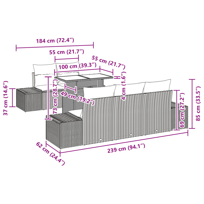 vidaXL Dīvānu komplekts ar spilvenu 6 pcs Gaiši pelēks poliratāns