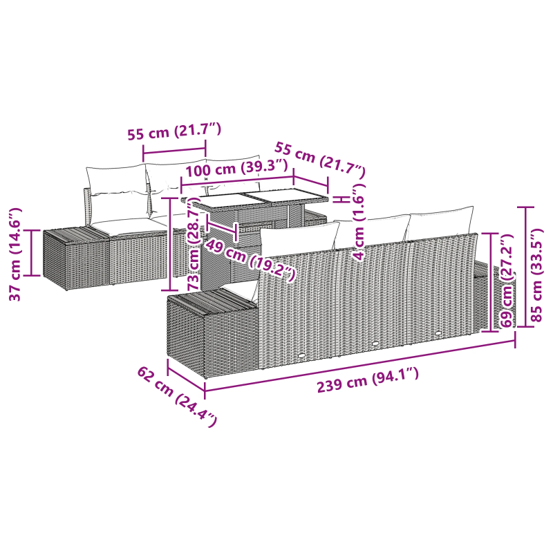 vidaXL Dīvānu komplekts ar spilvenu 7 pcs Bēšs un krēms poliratāns