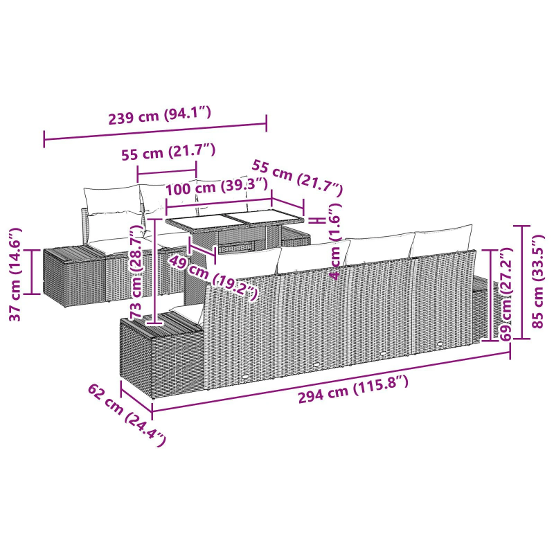 vidaXL Dīvānu komplekts ar spilvenu 8 pcs Pelēka poliratāns