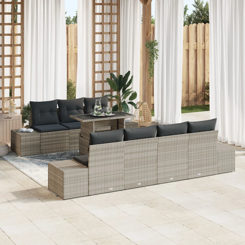 vidaXL Dīvānu komplekts ar spilvenu 8 pcs Gaiši pelēks poliratāns