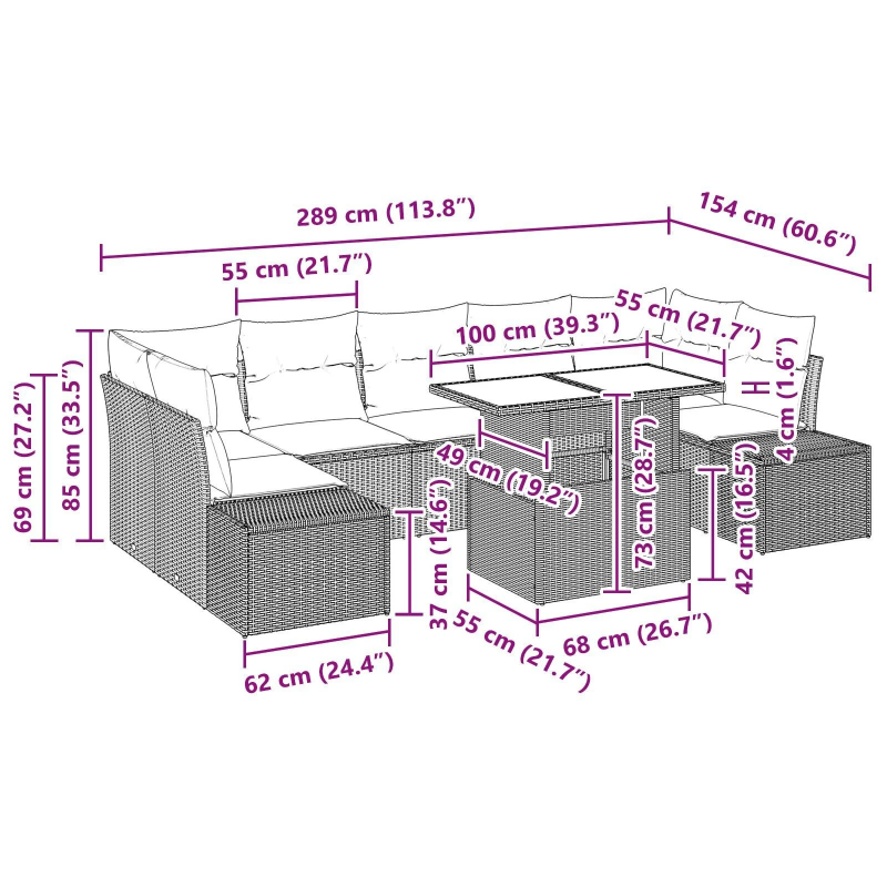 vidaXL Dīvānu komplekts ar spilvenu 8 pcs Melna poliratāns
