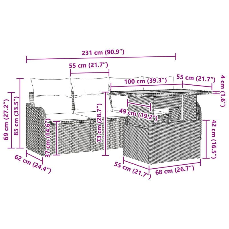 vidaXL Dārza dīvānu komplekts ar spilvenu 5 pcs bēša un gaiši pelēka
