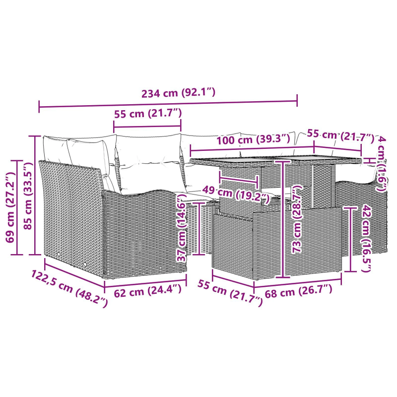 vidaXL Dārza dīvānu komplekts ar spilvenu 7 pcs Melna