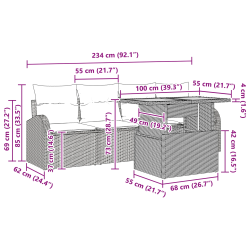 vidaXL Dārza dīvānu komplekts ar spilvenu 5 pcs Melna un krēmkrāsas