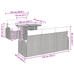 vidaXL Dārza dīvānu komplekts ar spilvenu 6 pcs bēša un krēmkrāsa
