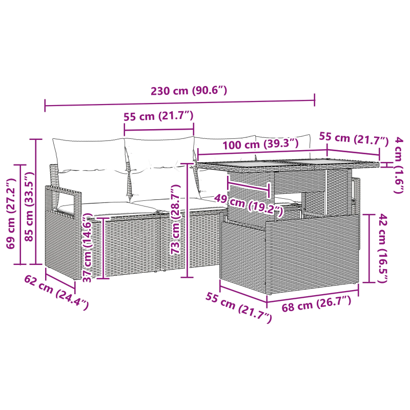 vidaXL Dārza dīvānu komplekts ar spilvenu 5 pcs Melna