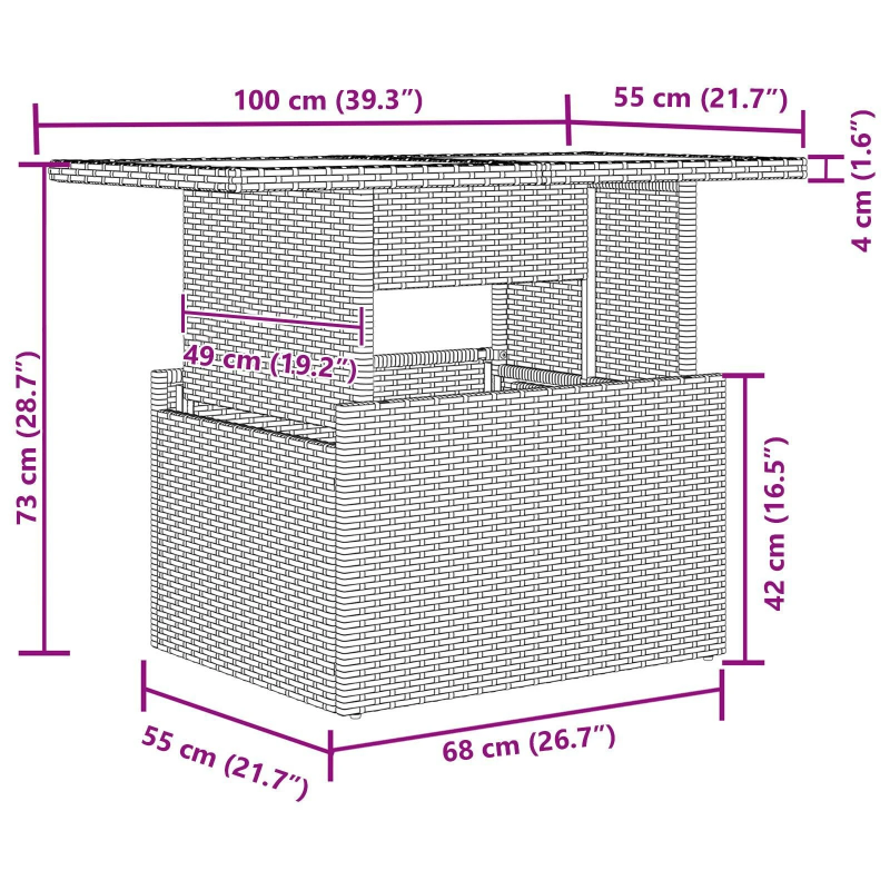 vidaXL Dārza ēdamgalds ar spilvenu Melns un brūns 100 x 55 x 73 cm