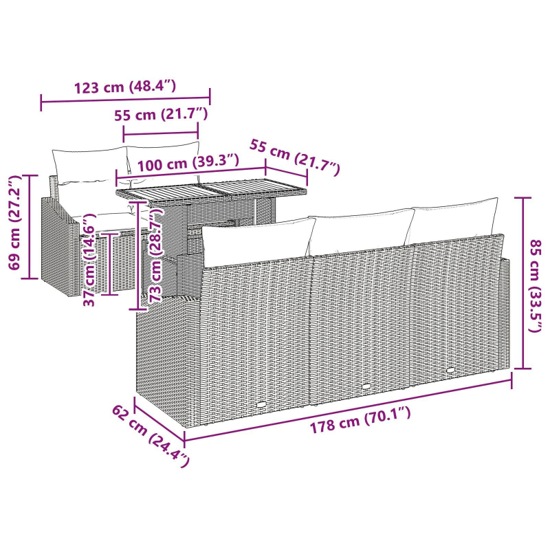 vidaXL Dārza ēdamgalds ar spilvenu Melns un brūns 100 x 55 x 73 cm