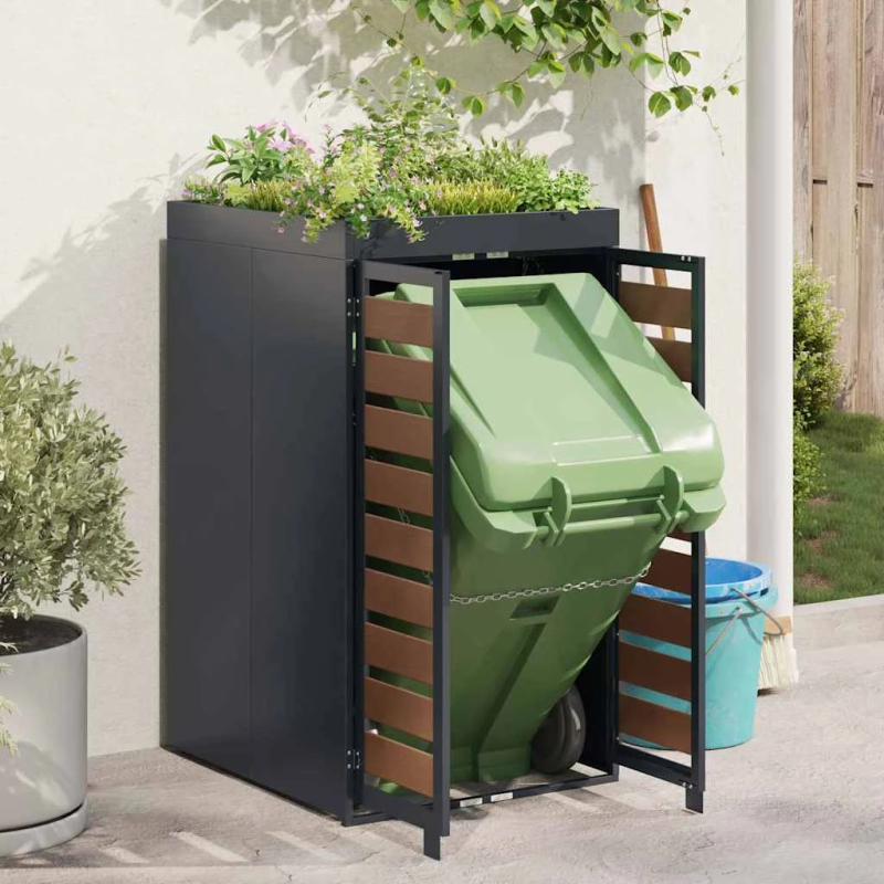 vidaXL Riteņu konteinera uzglabāšana ar stādītāja jumtu 240L konteineram