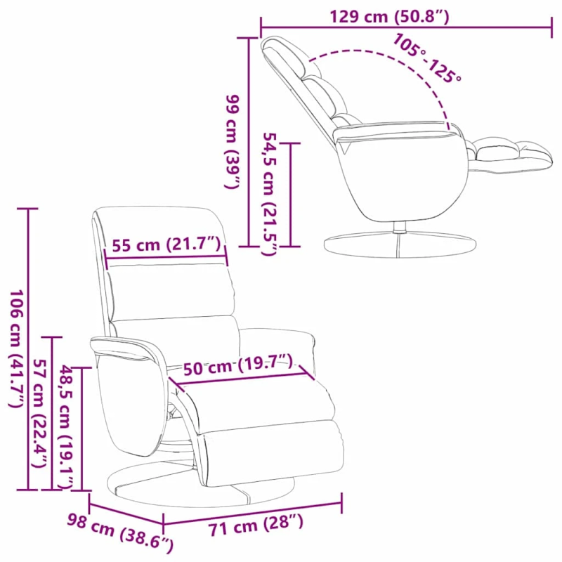 vidaXL Atzveltnes krēsls Balts 98 x 71 x 106 cm PU