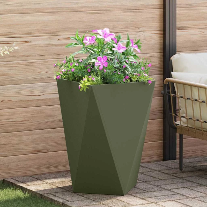 vidaXL Puķu kaste 2 pcs Olīvu zaļš 50 x 50 x 75 cm Tērauds