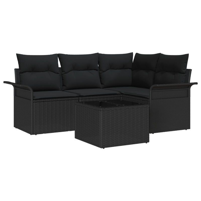 vidaXL Dārza dīvānu komplekts ar uzglabāšanu 5 pcs Melna poliratāns