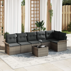 vidaXL Dārza dīvānu komplekts 7 pcs Pelēka Poliūtu rotangpalma