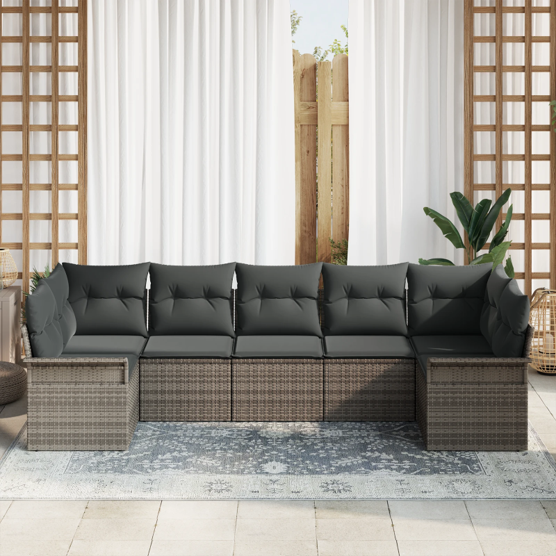 vidaXL Dārza dīvānu komplekts 7 pcs Pelēka Poliūtu rotangpalma