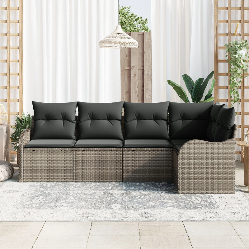 vidaXL Dārza dīvānu komplekts ar uzglabāšanu 5 pcs Pelēka poliratāns