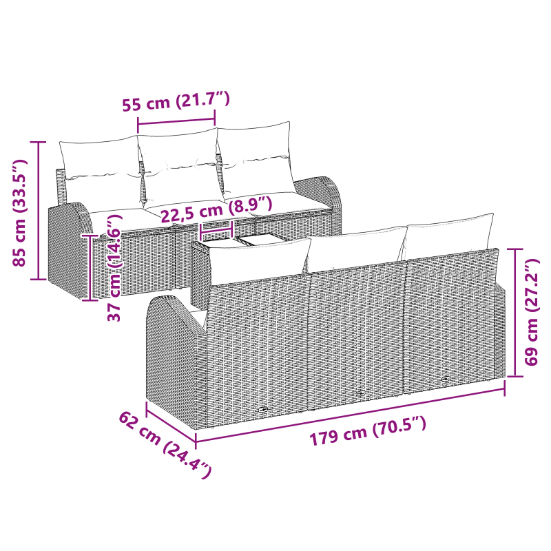 vidaXL Dārza dīvānu komplekts ar spilvenu ar uzglabāšanu 7 pcs Melna