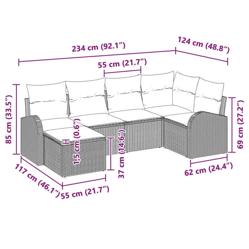 vidaXL Dīvānu komplekts ar spilvenu 6 pcs Melns un balts poliratāns