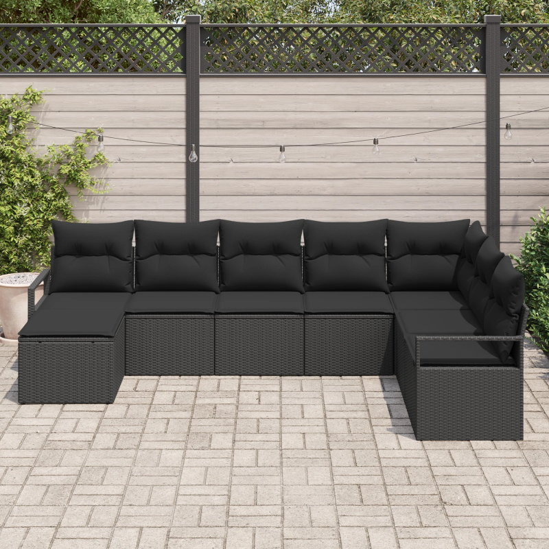 vidaXL Dīvānu komplekts ar spilvenu 8 pcs Melna poliratāns