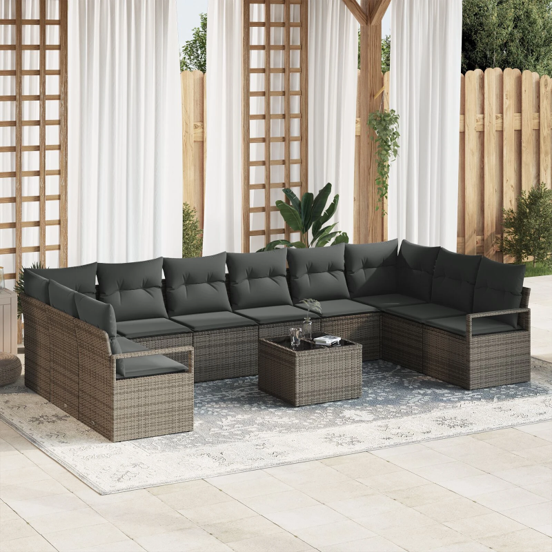 vidaXL Dārza dīvānu komplekts ar spilvenu 11 pcs Gaiši pelēks