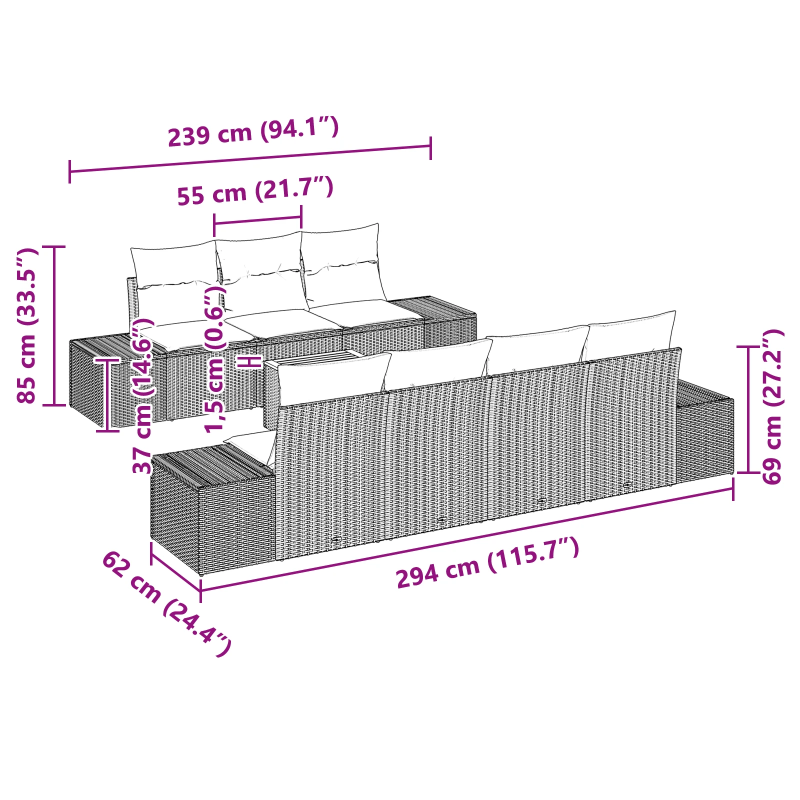 vidaXL Dārza dīvānu komplekts 8 pcs bēša un gaiši pelēka