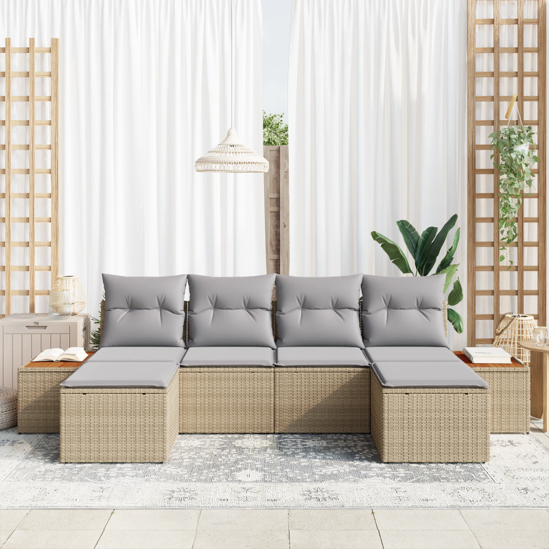 vidaXL Dārza dīvānu komplekts 6 pcs Bēša un gaiši pelēka Polirāts