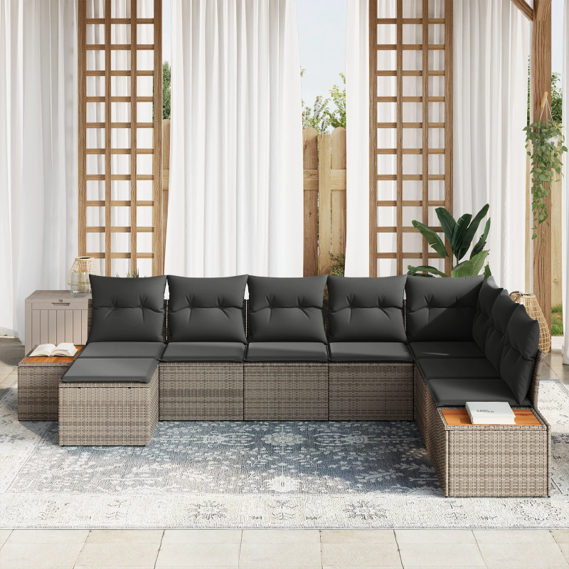 vidaXL Sodo Sofų Rinkinys su pagalve 9 pcs Pilka Poliratanas