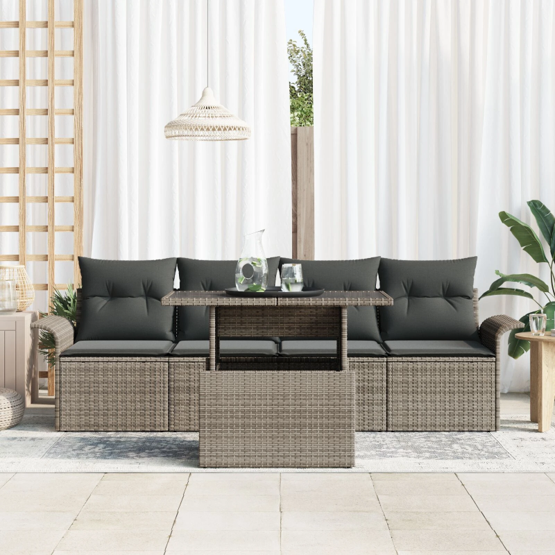 vidaXL Dārza dīvānu komplekts ar spilvenu 5 pcs Pelēka Polirāts