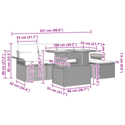 vidaXL Dārza dīvānu komplekts 6 pcs Melna Poliūtu rotangpalma
