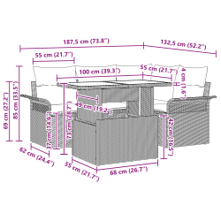 vidaXL Dārza dīvānu komplekts 5 pcs Melna Poliūtu rotangpalma