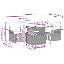 vidaXL Dārza dīvānu komplekts ar spilvenu 6 pcs Melna Polirāts